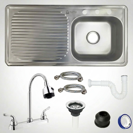 Kit Fregadero/Tarja Acero Inoxidable De Empotrar 100x50cm mezcladora Flexible pvc