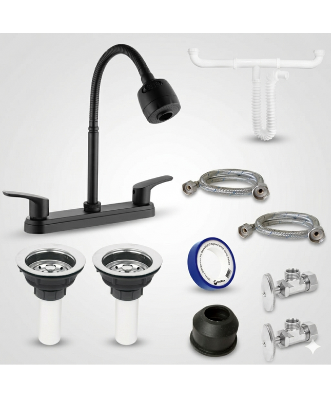 Kit Para Instalación De Fregadero/tarja 2 Tinas Mezc Negra