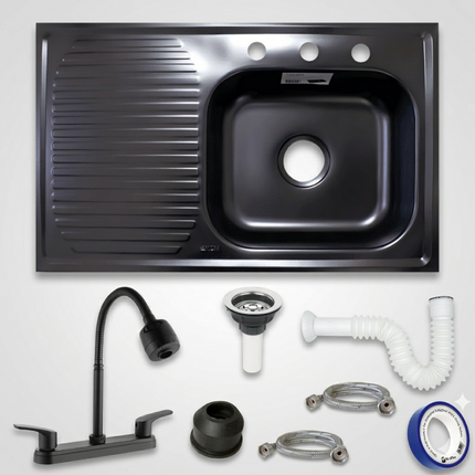 Kit Fregadero/tarja Negra Acero Inoxidable 80 X 50 Cm Mezcladora modelo Rea