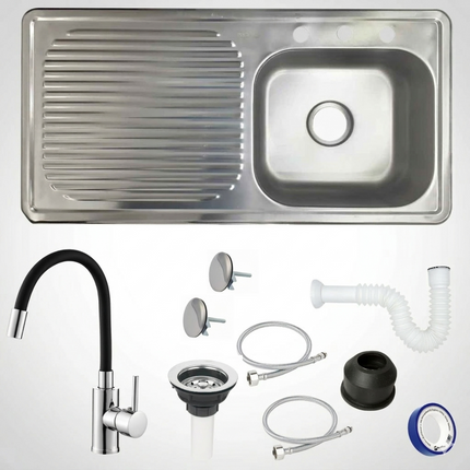 Kit Fregadero/Tarja Acero Inoxidable De Empotrar 100x50cm Monomando Negro modelo Hermes