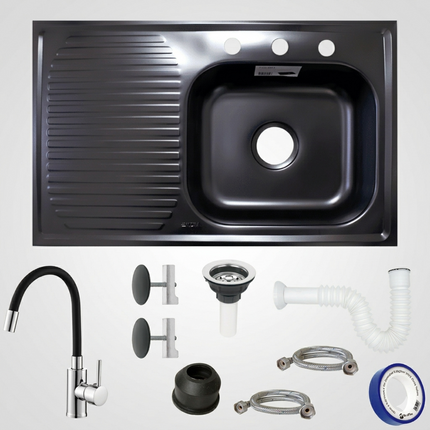 Kit Fregadero/tarja Negra Acero Inoxidable 80 X 50 Cm Monomando modelo Hermes