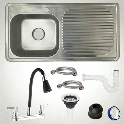 Kit Fregadero/Tarja Acero Inoxidable De Empotrar 100x50cm mezcladora Flexible Berlin
