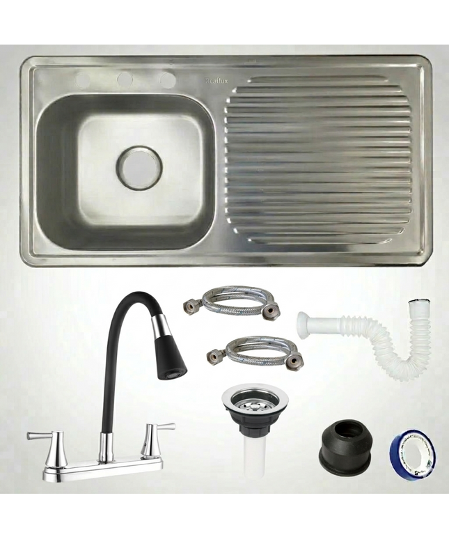 Kit Fregadero/Tarja Acero Inoxidable De Empotrar 100x50cm mezcladora Flexible Berlin
