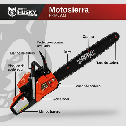 Motosierra a Gasolina Husky Power Espada 20" 52cc 2.5hp Hkm5220 Color Naranja